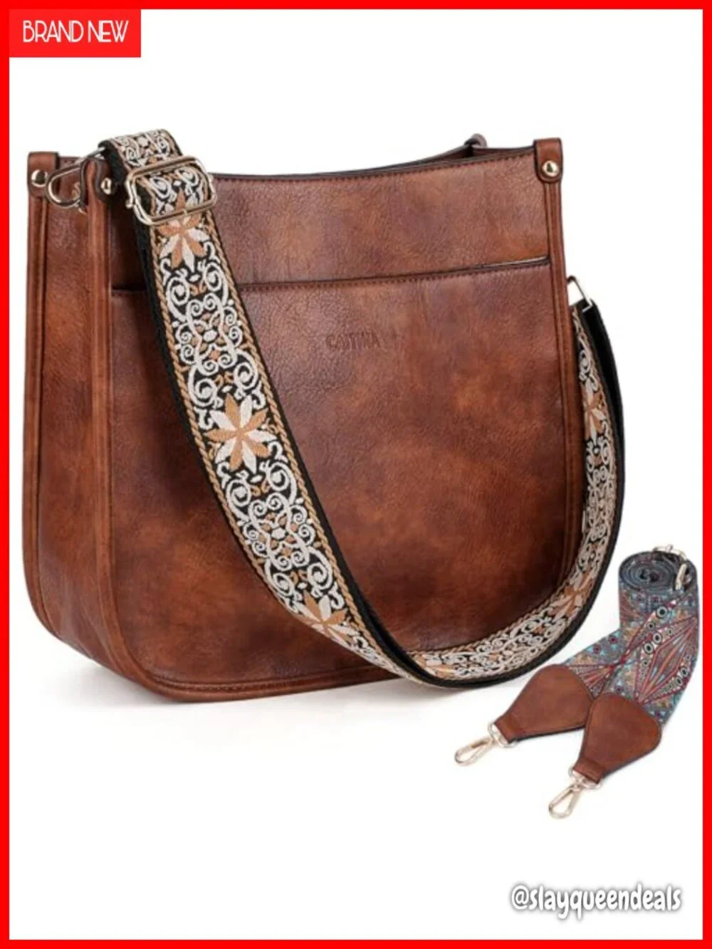 Vegan Leather Crossbody Hobo Bag with 2 Adjustable Straps Women